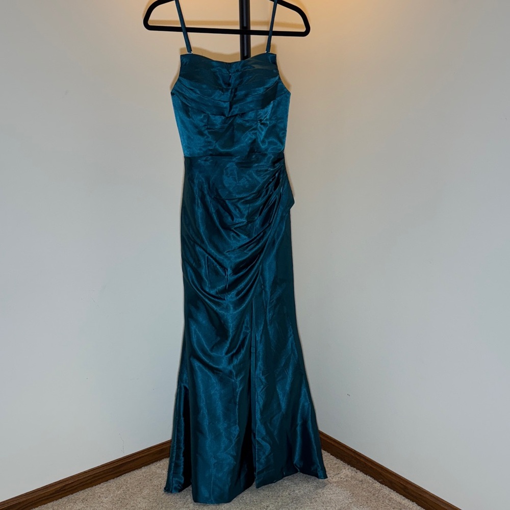 Teal Satin Maxi Dress